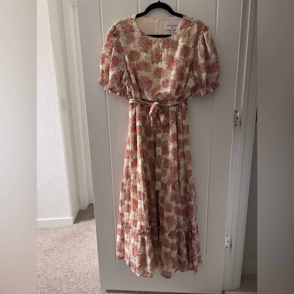 JessaKae Orange Brown Puff Sleeve Maxi Dress NWT